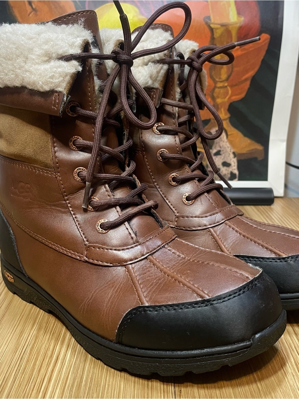 UGG Butte II Waterproof Shearling Lined Winter Boots Brown Kids 6 / Women 7.5-8